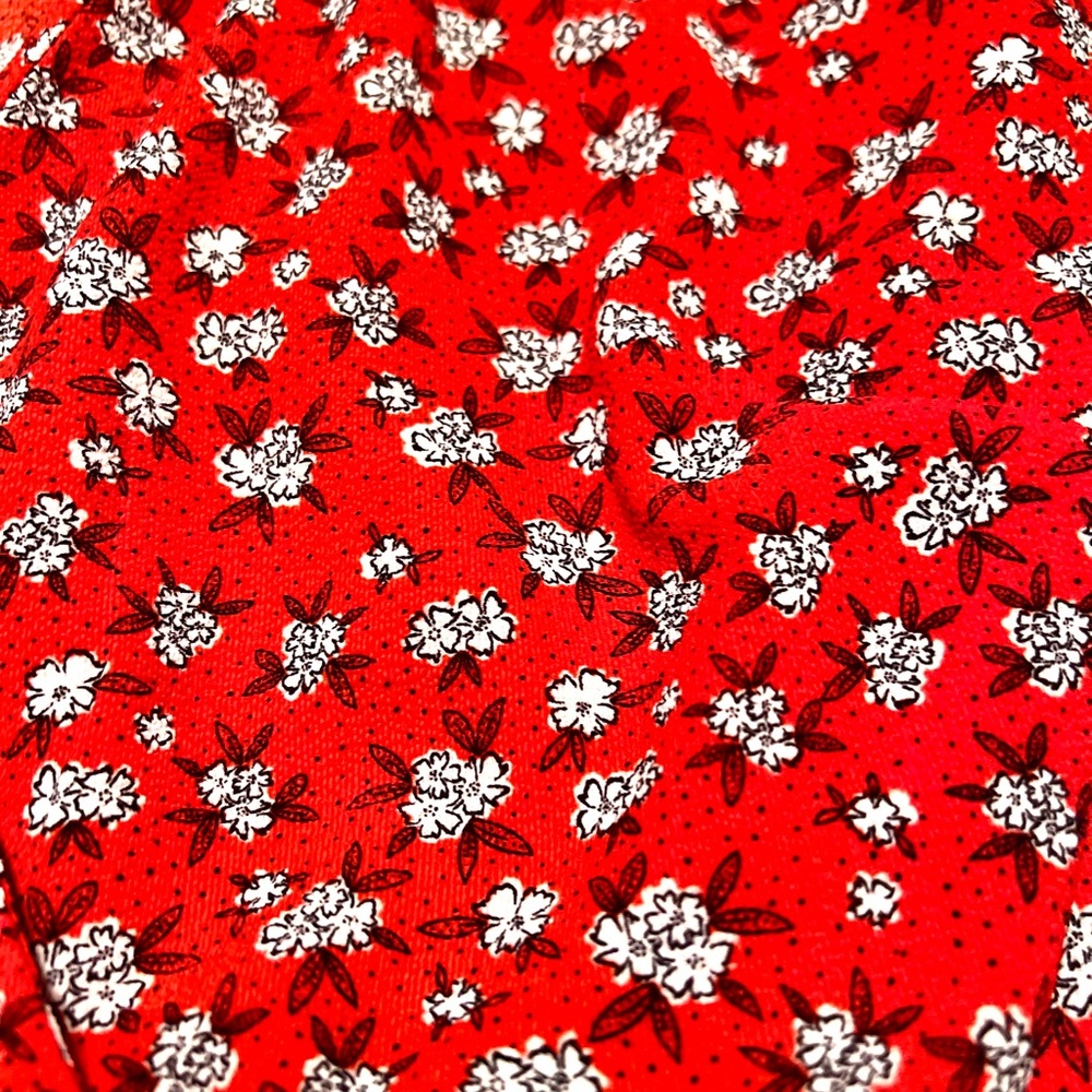 Monteau Red Floral Wrap-Style Dress with White Print - Picture 6 of 6
